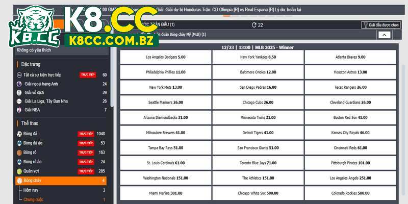 Cá cược bóng chày tại K8cc uy tín