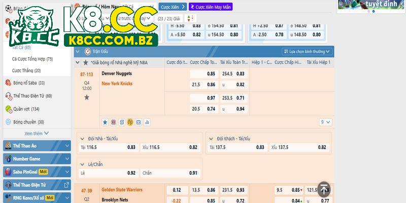 Giao diện cá cược bóng rổ K8cc thân thiện