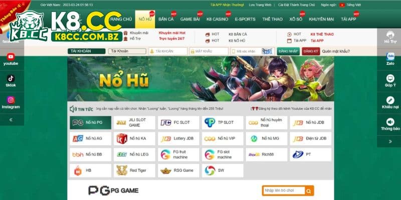 Nổ Hũ K8cc siêu hot cùng loạt trò chơi đẳng cấp